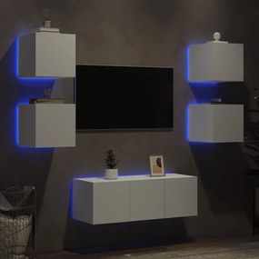 vidaXL Έπιπλα Τοίχου Τηλεόρασης 6 τεμ LED Λευκά από Επεξεργασμένο Ξύλο