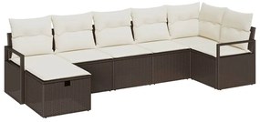 vidaXL Σετ Καναπέ Κήπου με μαξιλάρι 7 pcs Καφέ Πολυ ράταν