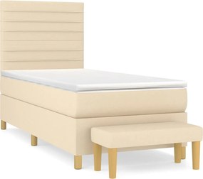 vidaXL Κρεβάτι Boxspring με Στρώμα Κρεμ 90x200 εκ.Υφασμάτινο
