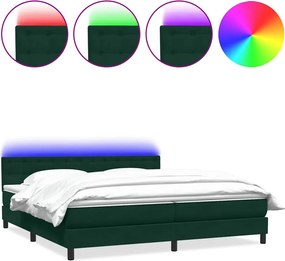 vidaXL Κρεβάτι Boxspring με Στρώμα &amp; LED σκούρο πράσινο 180x220cm Βελούδινο