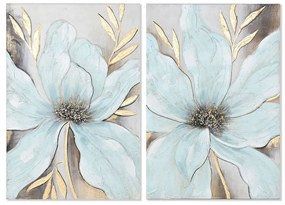 Καμβάς Home ESPRIT Μπλε Χρυσό Λουλούδι Shabby Chic 60 x 3 x 90 cm (x2)