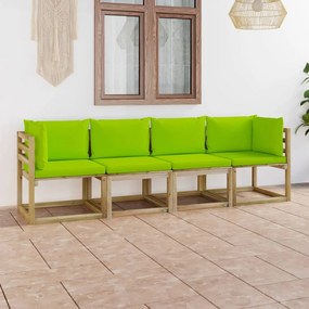 Καναπές Κήπου Τετραθέσιος με Φωτεινά Πράσινα Μαξιλάρια