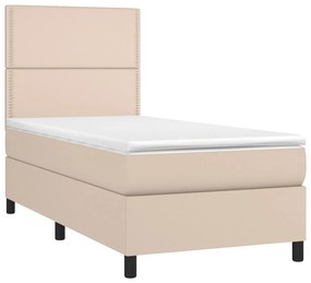 Κρεβάτι Boxspring Στρώμα&amp;LED Καπουτσίνο 80x200 εκ. Συνθ. Δέρμα - Καφέ