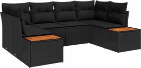 vidaXL Σετ Καναπέ Κήπου με μαξιλάρι 6 pcs Μαύρο Πολυρατάν