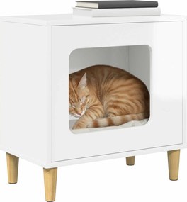vidaXL Σπίτι Γάτας Λαμπερό Λευκό 51 x 30 x 52 εκ. Επεξεργασμένο Ξύλο