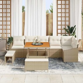 vidaXL Σετ Καναπέ Κήπου με μαξιλάρι 9 pcs Μπεζ Πολυ ράταν