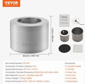 VEVOR Tabletop Fire Pit Bowl Concrete Fireplace Indoor Outdoor Patio Cylinder