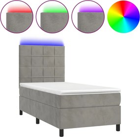 vidaXL Κρεβάτι Boxspring με Στρώμα &amp; LED Αν.Γκρι 80x200 εκ. Βελούδινο