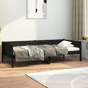 Καναπές Κρεβάτι Μαύρος 80 x 200 εκ. από Μασίφ Ξύλο Πεύκου