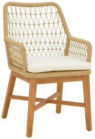 Πολυθρόνα Elaiza pakoworl teak ξύλο και pe σχοινί σε φυσική-μπεζ απόχρωση με μαξιλάρι 58x60x90εκ 58x60x90 εκ.