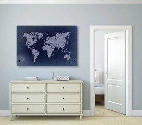 Εικόνα στο φελλό ενός παλιού παγκόσμιου χάρτη σε μπλε αφηρημένο φόντο - 120x80  place