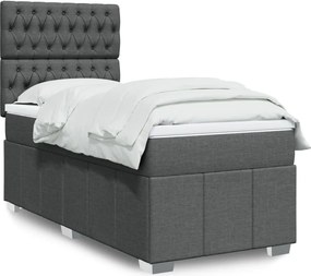 vidaXL Κρεβάτι Boxspring με Στρώμα Σκούρο Γκρι 90x190 εκ. Υφασμάτινο