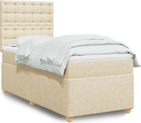 vidaXL Κρεβάτι Boxspring με Στρώμα Κρεμ 90x200 εκ.Υφασμάτινο