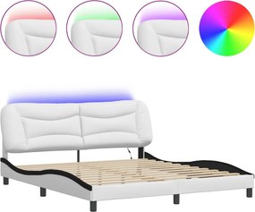 vidaXL Πλαίσιο κρεβατιού με LED χωρίς στρώμα Hvar Λευκό/Μαύρο 180x200εκ.
