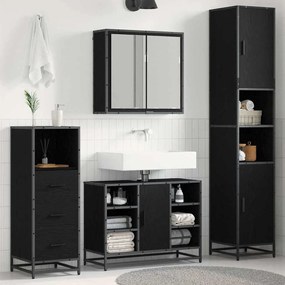 vidaXL Σετ Επίπλων Μπάνιου με ράφι 3 pcs Μαύρη Οξυά Επεξεργασμένο ξύλο