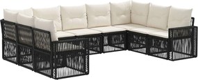 vidaXL Σετ Καναπέ Κήπου 9 pcs Μαύρο και Κρεμ Λευκό συνθετικό ρατάν