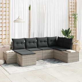 vidaXL Σετ Καναπέ Κήπου με μαξιλάρι 6 pcs Ανοιχτό γκρι Πολυ ράταν