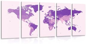 Λεπτομερής παγκόσμιος χάρτης εικόνας 5 μερών σε μωβ - 200x100
