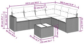 vidaXL Σετ Σαλονιού Κήπου 7 τεμ. Γκρι Συνθετικό Ρατάν με Μαξιλάρια