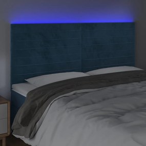 Κεφαλάρι Κρεβατιού LED Σκούρο Μπλε 200x5x118/128 εκ. Βελούδινο - Μπλε