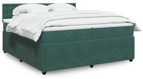 vidaXL Κρεβάτι Boxspring με Στρώμα Σκούρο Πράσινο 200x200εκ. Βελούδινο