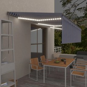 vidaXL Τέντα Συρόμενη Χειροκίνητη με Σκίαστρο &amp; LED Μπλε/Λευκό 6x3 μ.