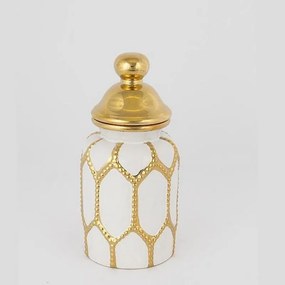 Βάζο Κεραμικό Με Καπάκι 752-20104 12.5x26cm White-Gold Estheti Home Ceramic