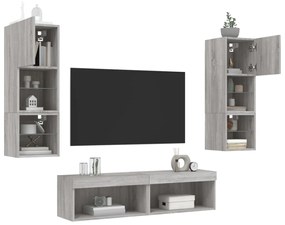 vidaXL Έπιπλα Τοίχου Τηλεόρασης 6 τεμ. LED Γκρι Sonoma από Επεξ. Ξύλο