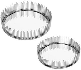 Διακοσμητικός Δίσκος Ακτίνες (Σετ 2Τμχ) NID152 30x6/25x6cm Silver Espiel Μέταλλο,Γυαλί