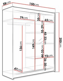 Ντουλάπα Atlanta 140, Άσπρο, Μαύρο, 200x150x58cm, 116 kg, Πόρτες ντουλάπας: Ολίσθηση, Αριθμός ραφιών: 5, Αριθμός ραφιών: 5 | Epipla1.gr