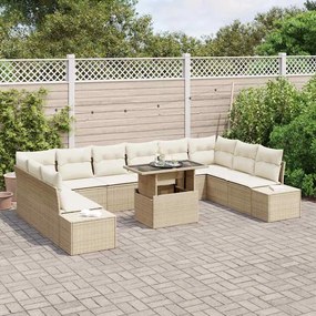 vidaXL Σετ Καναπέ Κήπου με αποθήκευση 11 pcs Μπεζ Πολυ ράταν