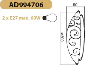 ΠΛΑΦΟΝΙΕΡΑ CHAPLIN ΛΕΥΚΗ ΜΕ ΣΧΕΔΙΑ Φ30CM 2ΧE27 IP20