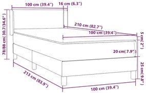 Box Spring Κρεβάτι με στρώμα Μαύρο 100x210 cm Βελούδινο - Μαύρο