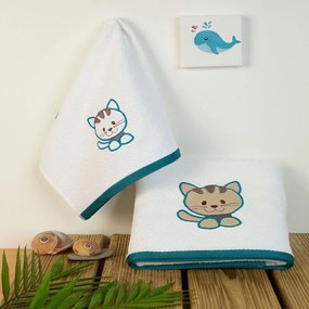 Πετσέτες Βρεφικές Με Κέντημα Kitty 137 (Σετ 2τμχ) White DimCol Towels Set 70x140cm 100% Βαμβάκι