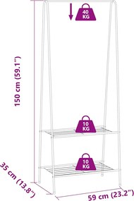 vidaXL Κρεμάστρα Ρούχων Δαπέδου Λευκή 59 x 35 x 150 εκ.