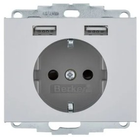 Πρίζα Σούκο με 2xUSB Αλουμίνιο Berker K.5 48037003 Hager-48037003-Αλουμίνιο 48037003