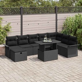 vidaXL Σετ Καναπέ Κήπου με μαξιλάρι 9 pcs Μαύρο Πολυ ράταν