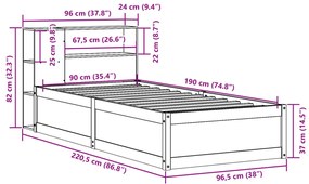 Σκελετός Κρεβ. Χωρίς Στρώμα Καφέ Κεριού 90x190 εκ Μασίφ Πεύκο - Καφέ