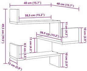 ΓΩΝΙΑΚΑ ΡΑΦΙΑ ΤΟΙΧΟΥ 2 ΤΕΜΑΧΙΑ ΠΑΛΙΟ ΞΥΛΟ 40X40X49,5 CM 856607