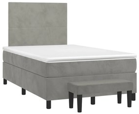 vidaXL Κρεβάτι Boxspring με Στρώμα Ανοιχτό Γκρι 120x190 εκ. Βελούδινο