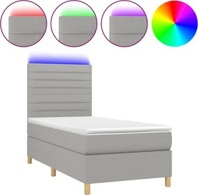 vidaXL Κρεβάτι Boxspring με Στρώμα &amp; LED Αν.Γκρι 80x200 εκ. Υφασμάτινο