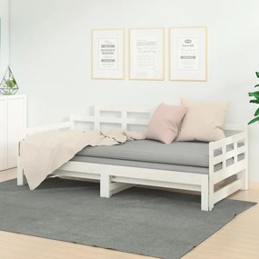 Καναπές Κρεβάτι Συρόμενος Λευκός 2x(80x200) εκ. από Μασίφ Πεύκο