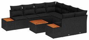vidaXL Σετ Καναπέ Κήπου με μαξιλάρι 9 pcs Μαύρο Πολυ ράταν