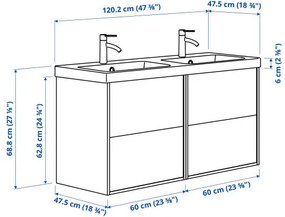 ANGSJON/BACKSJON έπιπλο νιπτήρα/νιπτήρας/μπαταρίες, 122x49x69 cm 795.285.36