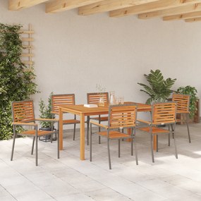 vidaXL Σετ Τραπεζαρίας Κήπου 7 Τεμαχίων Γκρι Πολυ Ρατάν Ακακία
