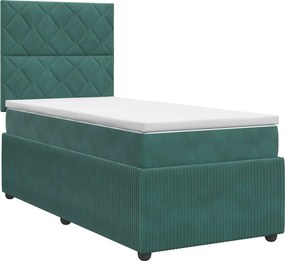 vidaXL Κρεβάτι box spring με στρώμα Σκούρο Πράσινο 80 x 200 cm Βελούδο