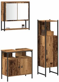 vidaXL Σετ Επίπλων Μπάνιου με πόρτα 3 pcs Καφέ 33 x 33 x 120.5 εκ.