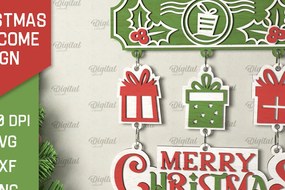 Σετ των 2 Intra απο ξύλο plywood 3mm-4mm πάχος - Σχέδιο κοπής με λέιζερ χριστουγεννιάτικο σημάδι καλωσορίσματος Δίασταση 15x15 cm INTRAFABR-106607337