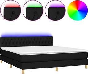 vidaXL Κρεβάτι Boxspring με Στρώμα &amp; LED Μαύρο 180x200 εκ. Υφασμάτινο