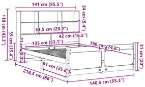 Κρεβάτι Βιβλιοθήκη Χωρίς Στρώμα Λευκό 135x190 εκ Μασίφ Πεύκο - Λευκό